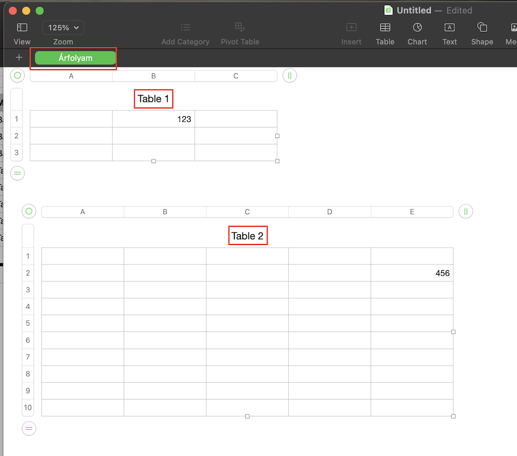 Apple Numbers példa