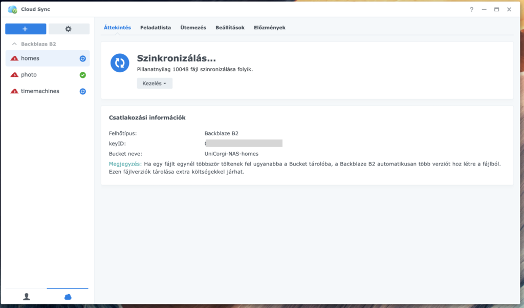 Synology Hyper Backup progress bar